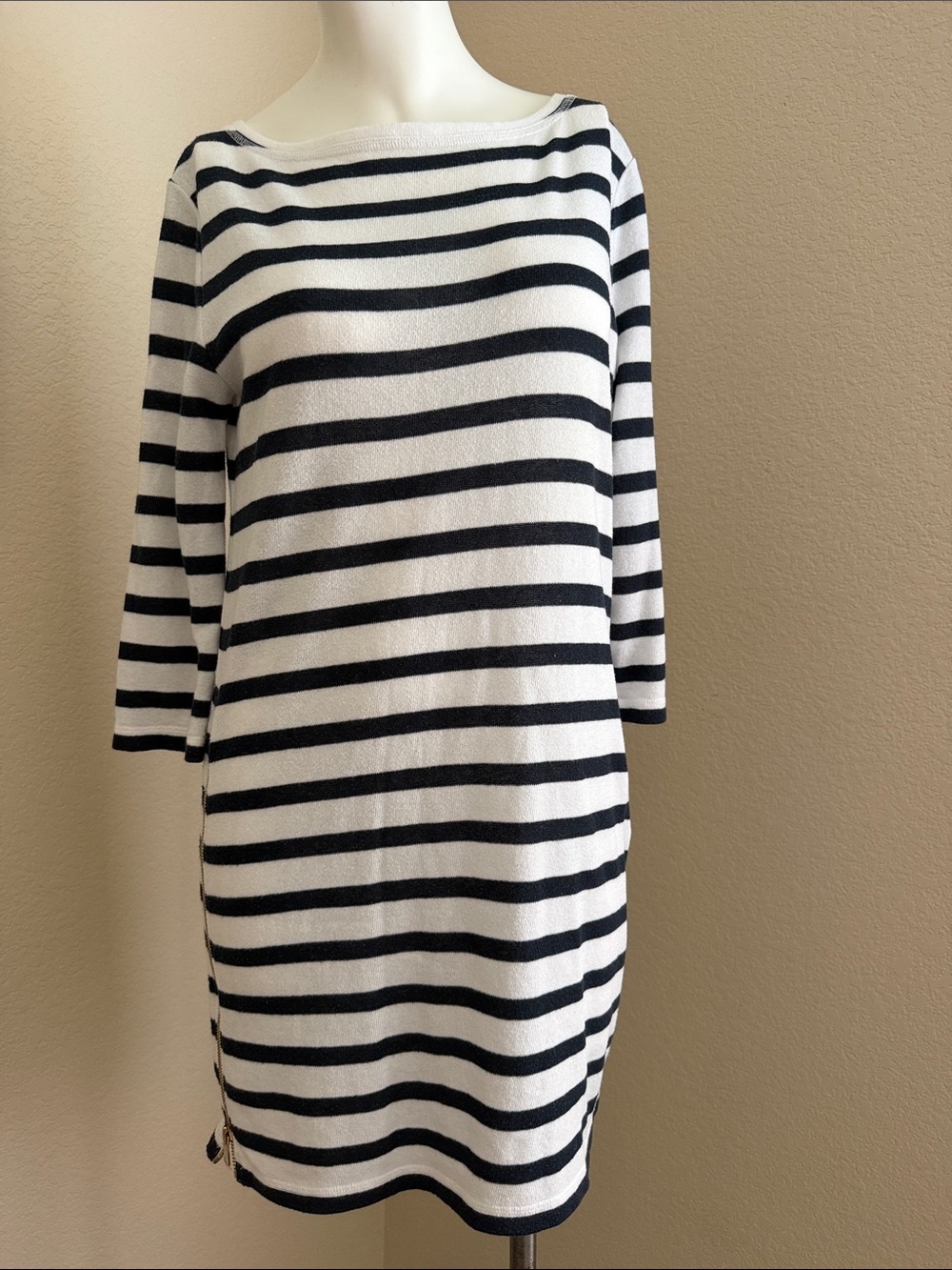ANN TAYLOR | Nautical Side Zip Striped Terry Swimsuit Cover Up - Size Sm…